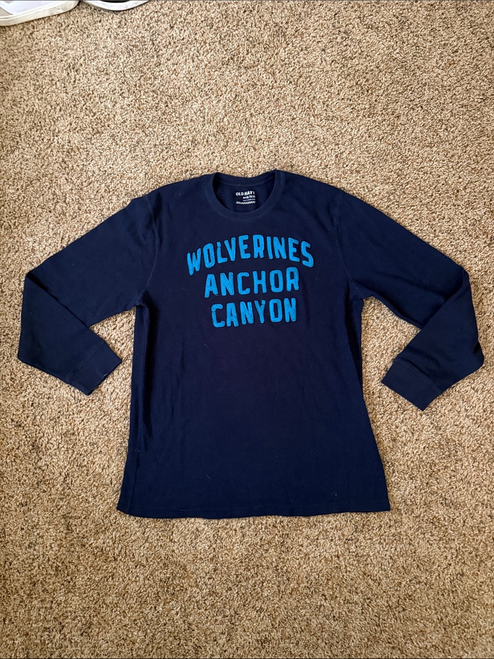 Old Navy Mens Navy Long-Sleeve Graphic Tee - Wolverines Anchor Canyon